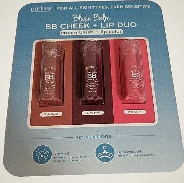 Purlisse Multi-Balm Blush Lipstick 3 Pack Gift Set Berry Nude Pink New