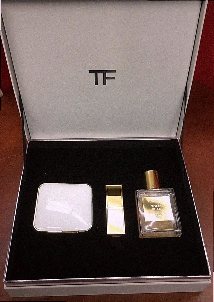Tom Ford Soleil Gold &Shimmer Gift Set White Compact Duo Blush Lipstick Body Oil